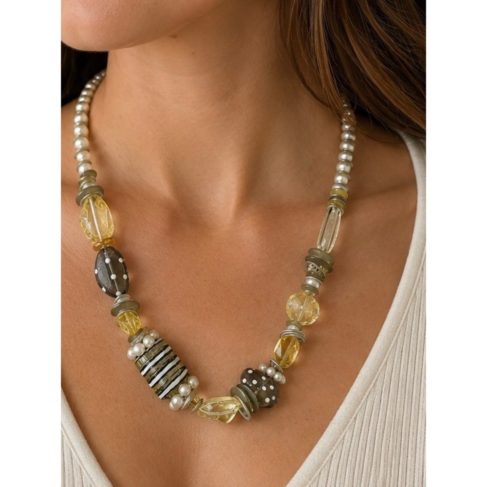Lalo Orna Necklace Women OS Yellow Black‎ Good Resin Bead Chunky Statement